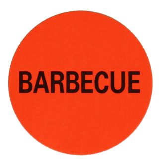 F918 rol @ 2.000 etiketten permanent rond 35 mm fluor rood met zwart bedrukt barbecue