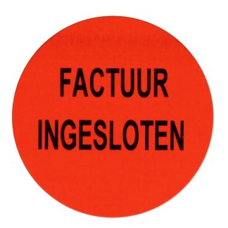 F913 rol @ 2.000 etiketten permanent rond 35 mm fluor rood met zwart bedrukt factuur ingesloten